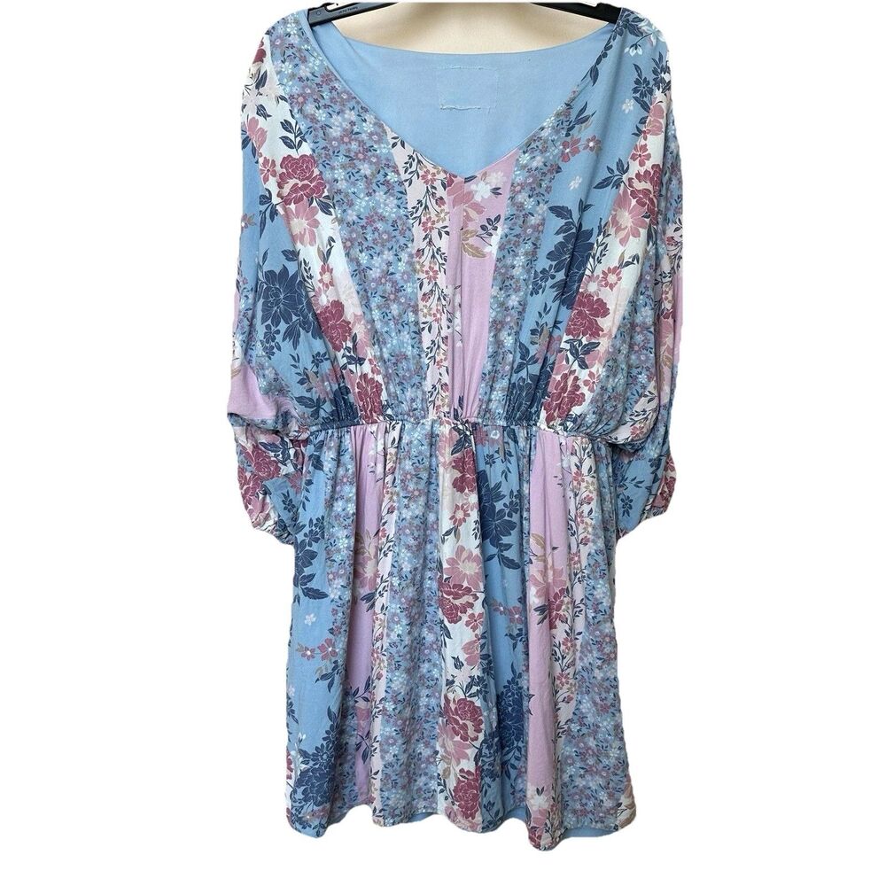 Savanna Jane Mini Dress 1X V Neck Pullover Floral Pastel Patchwork Coquette Boho